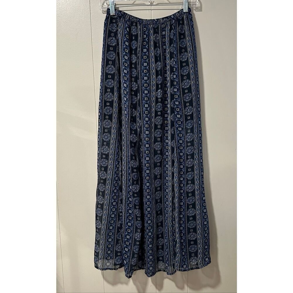 Hollister Boho Maxi Skirt Small Blue Geometric Floral Print Flowy Summer Beach S